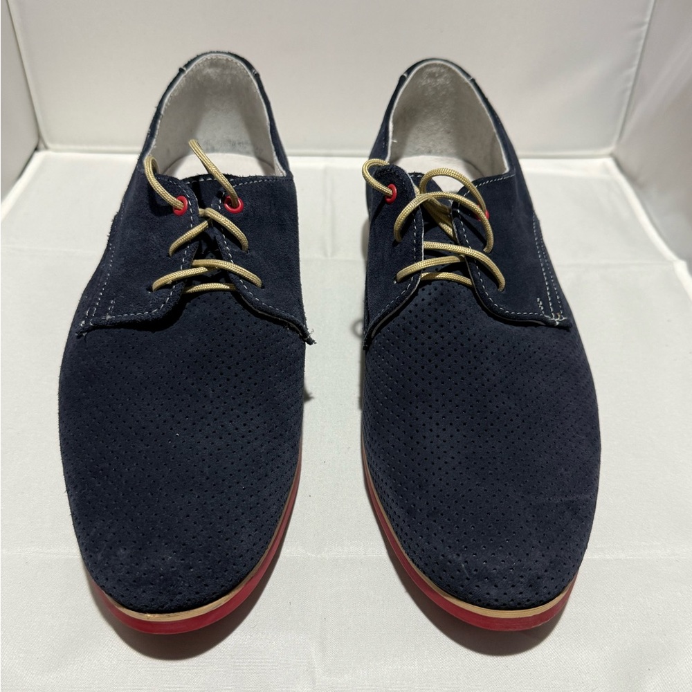 Zigi Soho Navy Perforated Oxfords with Red Accents